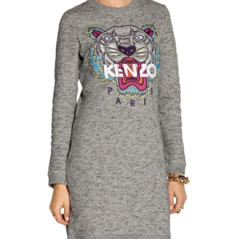 Kenzo Paris classic embroidered tiger logo sweatshirt dress size M 100%‎ cotton